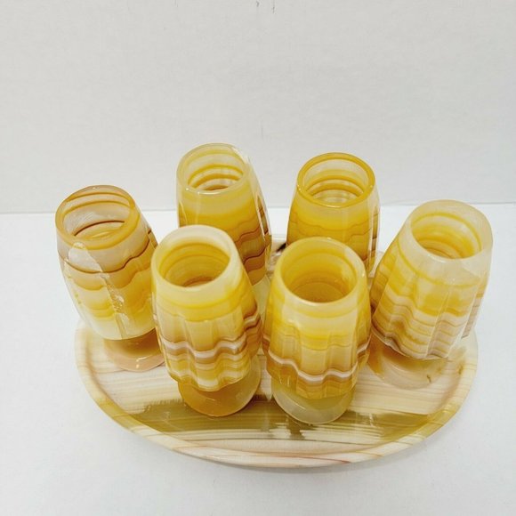 Set Mini Barware Stone Marble Ribbed Stripe Decor - Picture 3 of 11